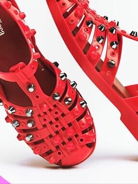 Melissa Red Studded Jelly Sandals with Buckle Size 10